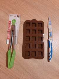 Щипцы кухонные, нож с керамическим покрытием, силиконовая форма
