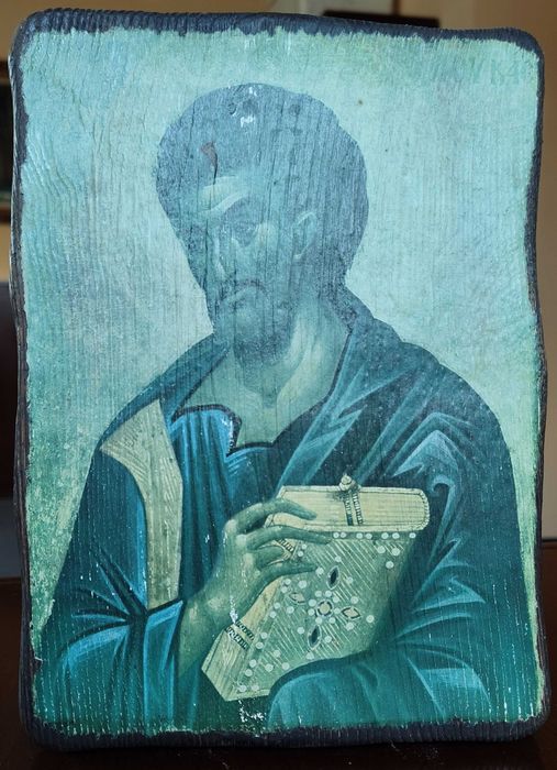 Ikona Święty Jan Apostoł - na drewnie, wykonana metodą decoupage