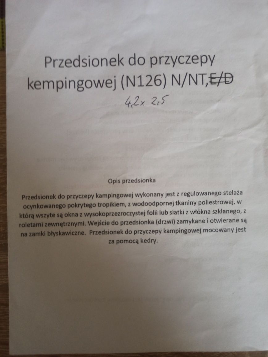 Sprzedam przedsionek do Niewiadów N126