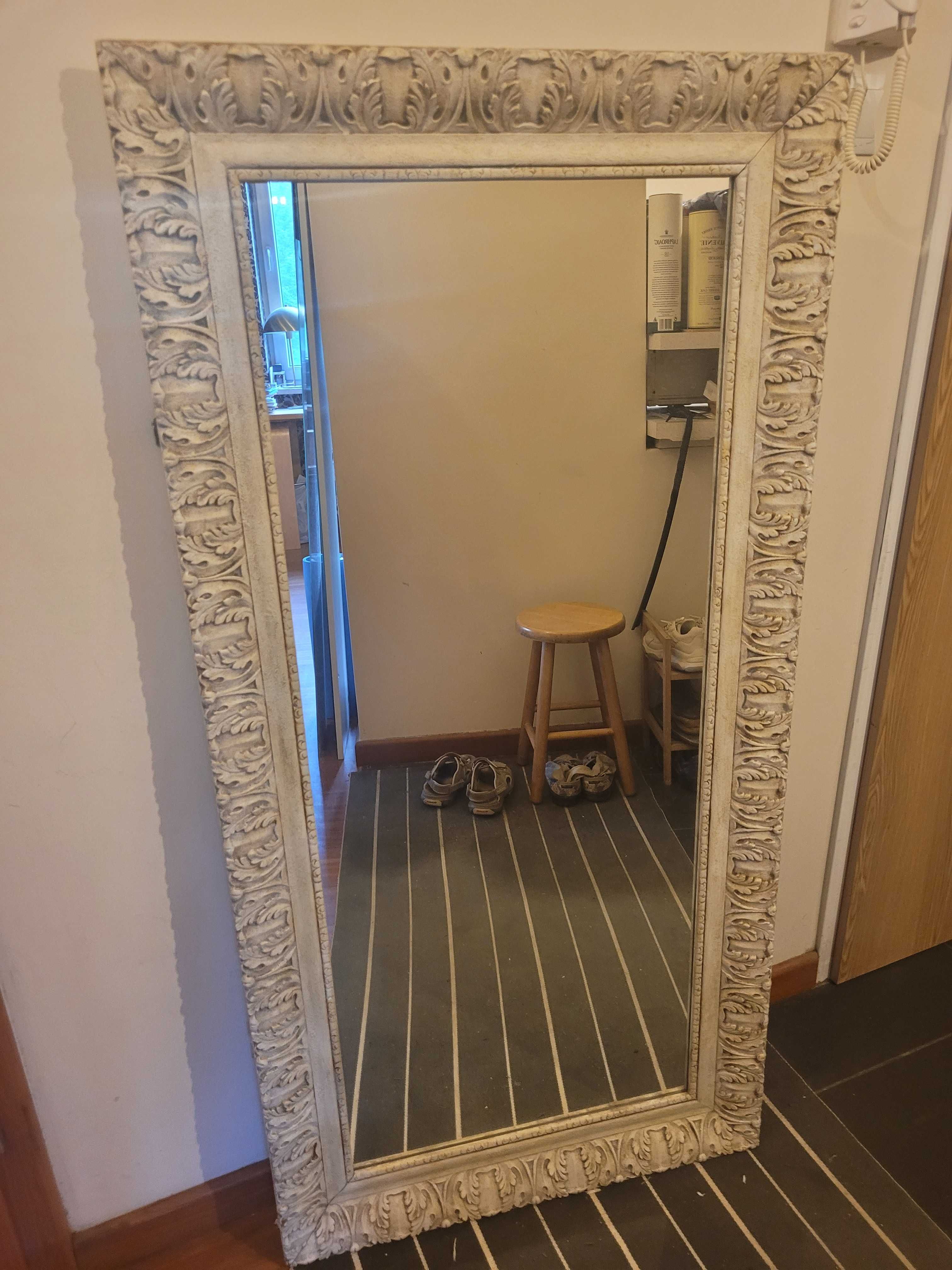 Lustro duze 140x70 w ozdobnej ramie ecru z drewna, "postarzane"