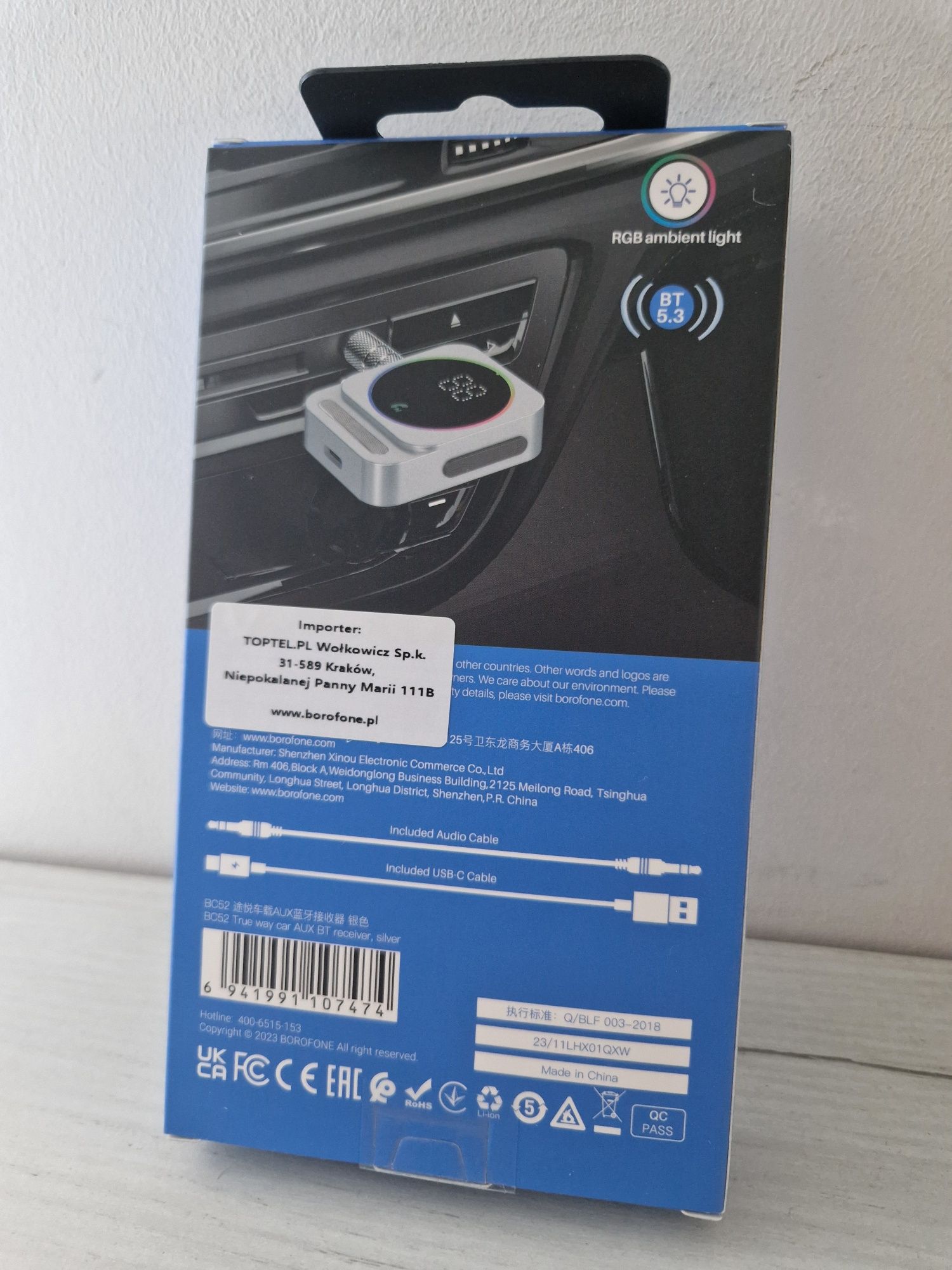 Borofone Odbiornik dźwięku Bluetooth AUX BC52 True Way srebrny