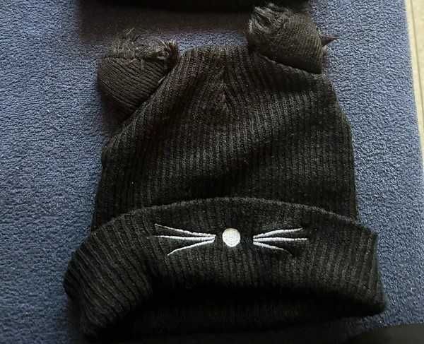 Czapka damska czarna z uszami kot 1 sztuk