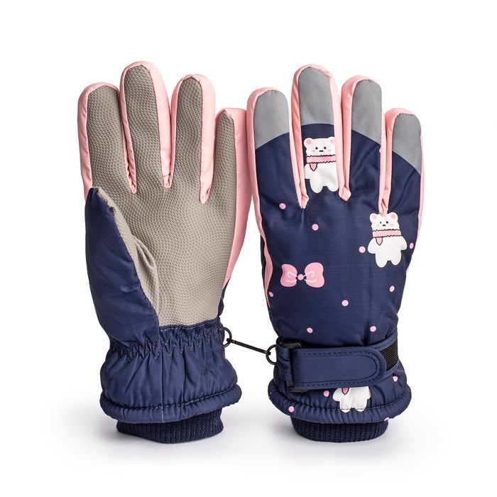 Rękawice narciarskie zimowe rękawiczki granatowe dla dziewczynki