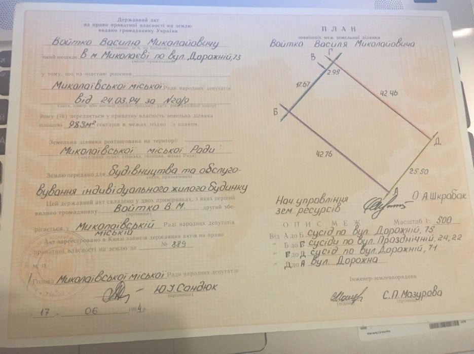 Продаи участок землі