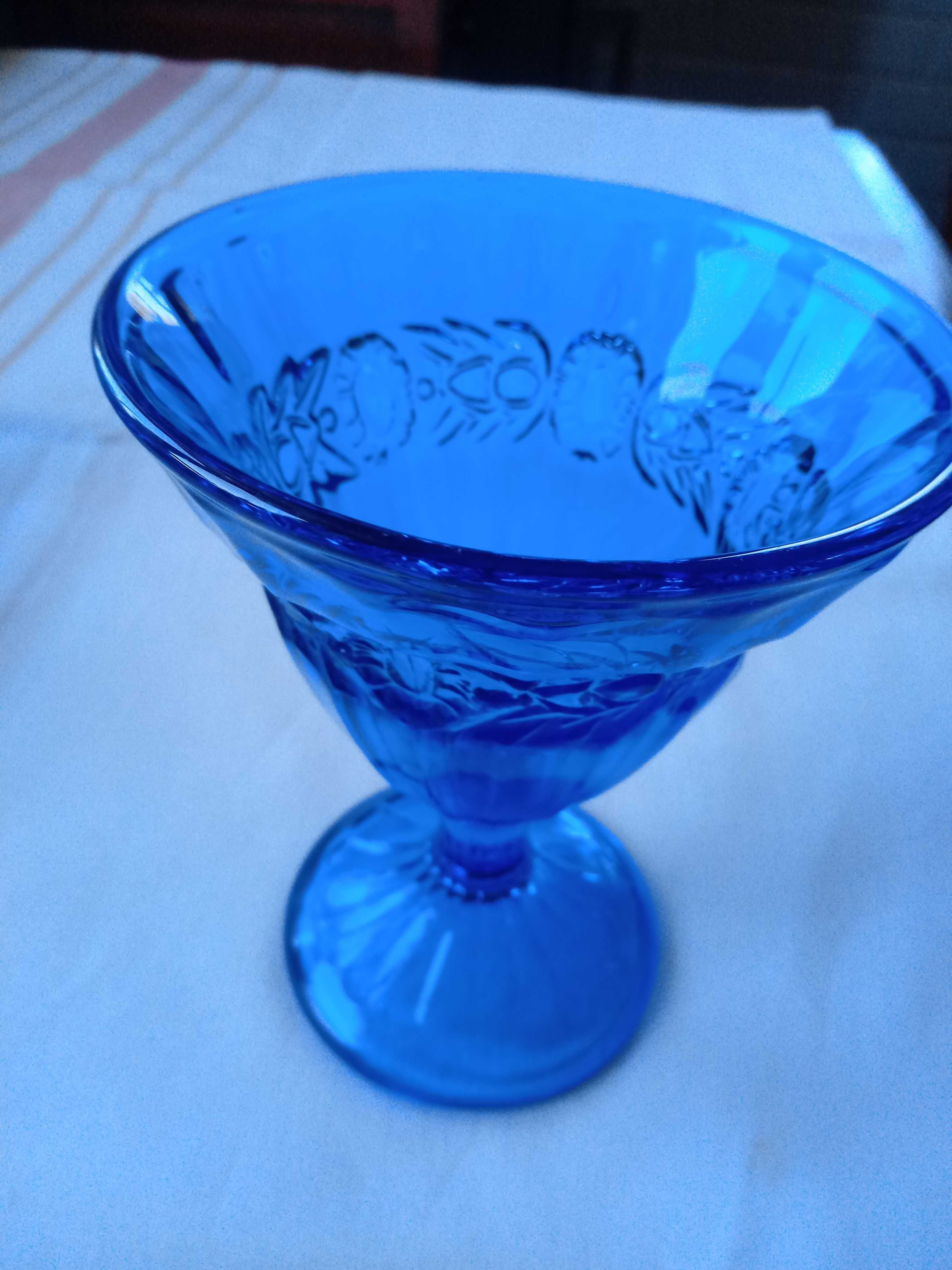 stary kobaltowy niebieski szklany pucharek cukiernica 2 sztuki lata 80