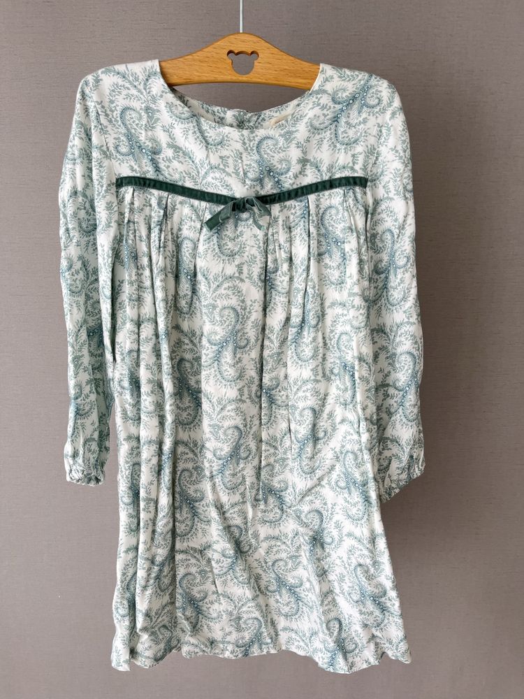 Vestido Neck&Neck verde e branco,com pormenores em veludo