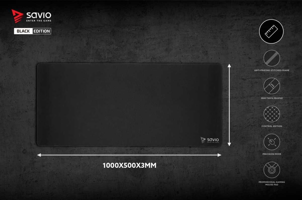 Savio Podkładka pod mysz 1000x500 Black Edition Precision Control XXL