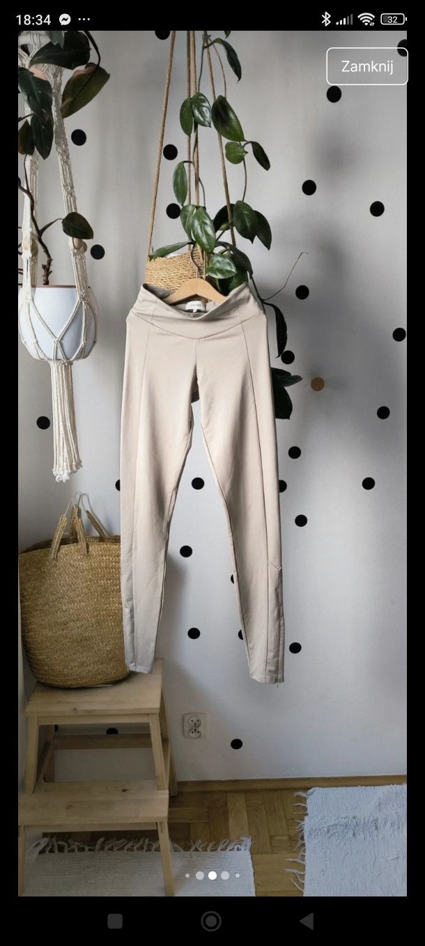 Xs/s beżowe popielate nude legginsy getry zamki suwaki premium