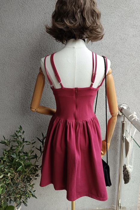 Cinamoon S M biust 38-44x2 sukienka bordowa rozkloszowa Calineczka