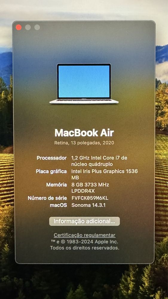 Macbook Air 13 polegadas Processador i7 ano 2020