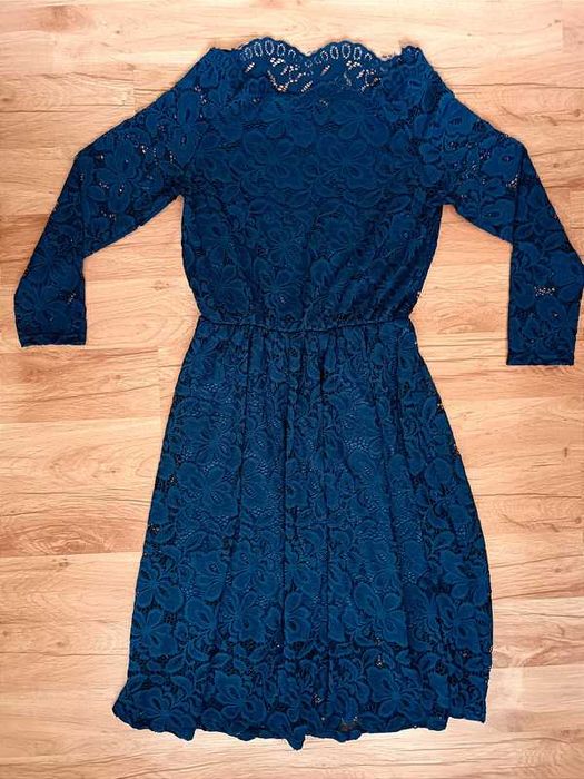 Nowa Sukienka koronkowa damska Granatowa Rozmiar S MIDI z podszewką