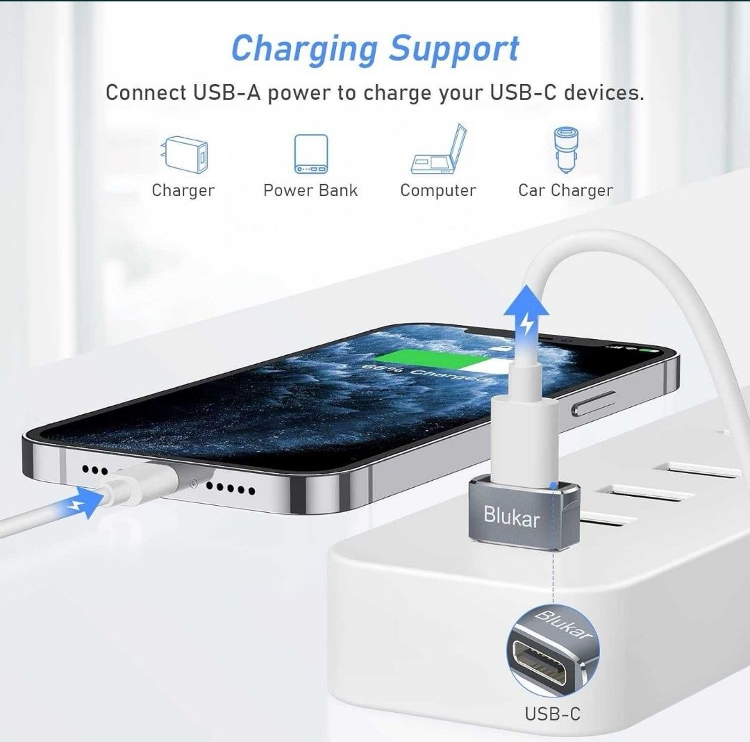 Blukar Adapter gniazda USB C na USB, [3 sztuki] Typ C na USB,