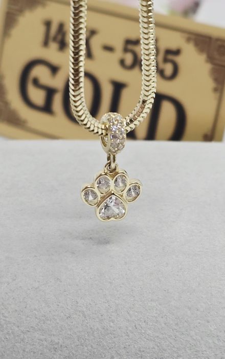 Złoty charms kocia łapka próba 585 14k