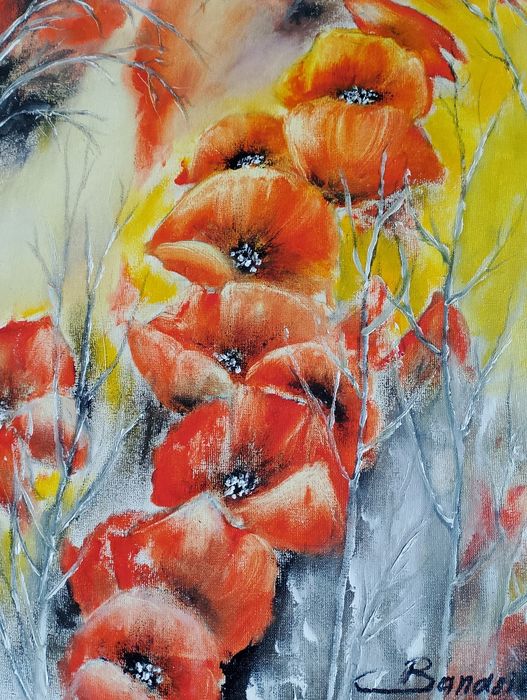 Maki ręcznie malowane na płótnie 30/40 cm