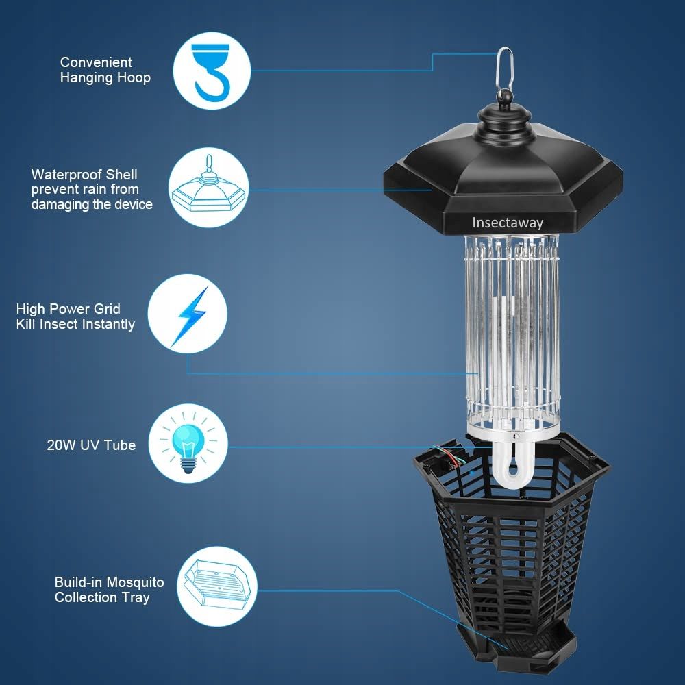 Lampa Owadobójcza Na Komary Muchy UV 4200V 20W Czujnik Zmierzchu