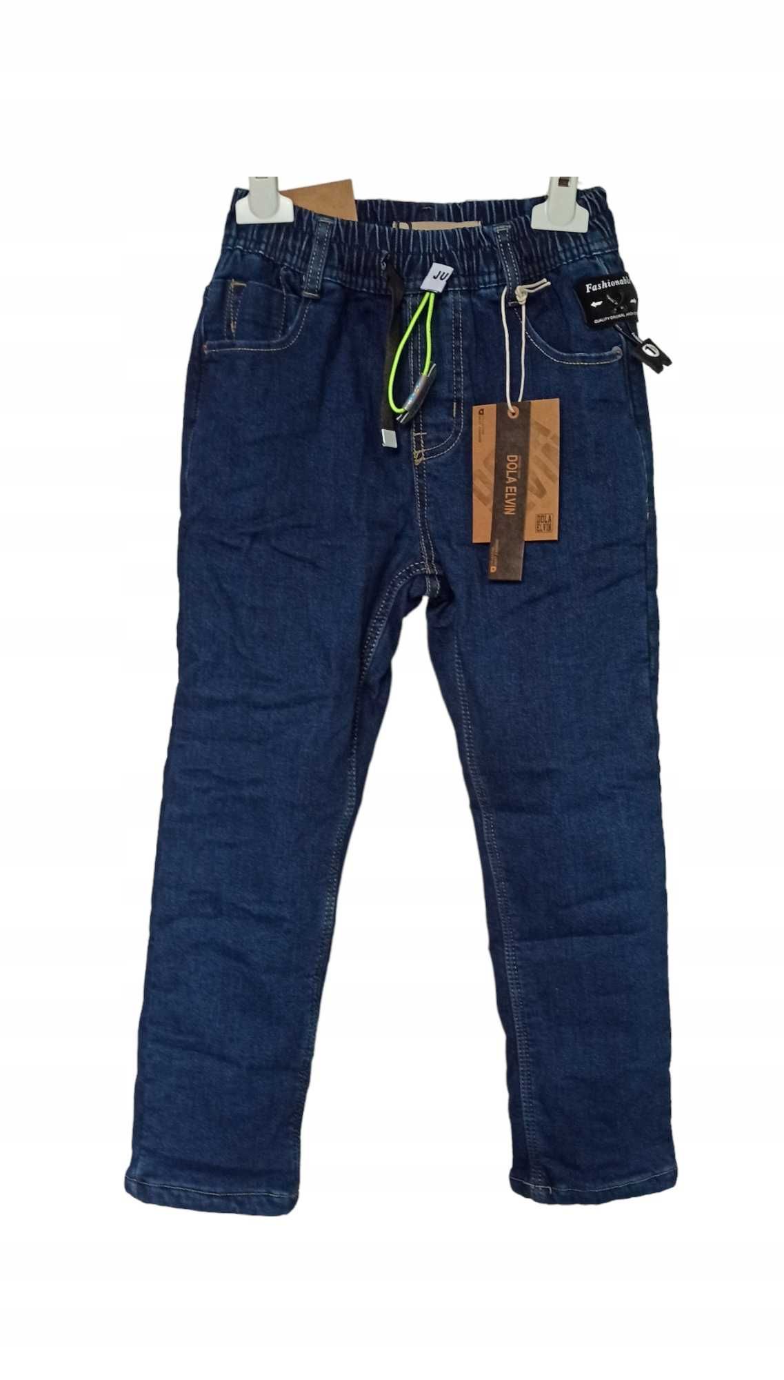Spodnie Jeans miękkie elastyczne GUMA ocieplane polarem nowy 146-152