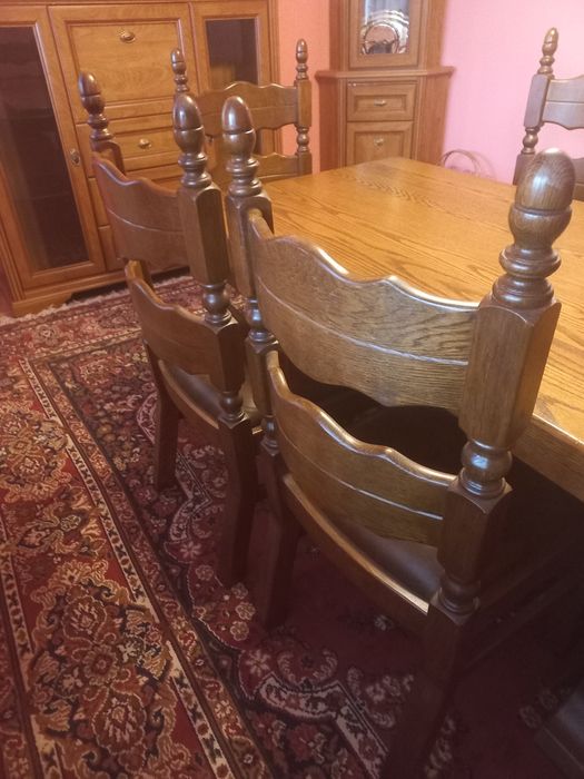 Dębowy solidny stół + 6 krzeseł