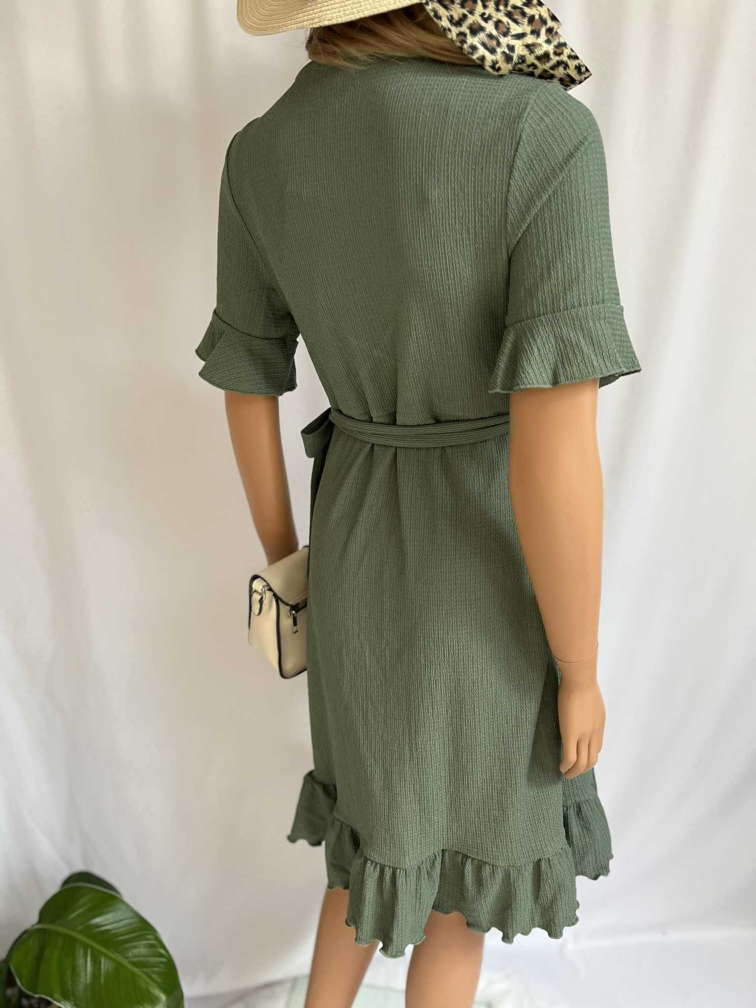 NOWA Sukienka Vero Moda Maternity XS 34  zielona, wiązana, falbany