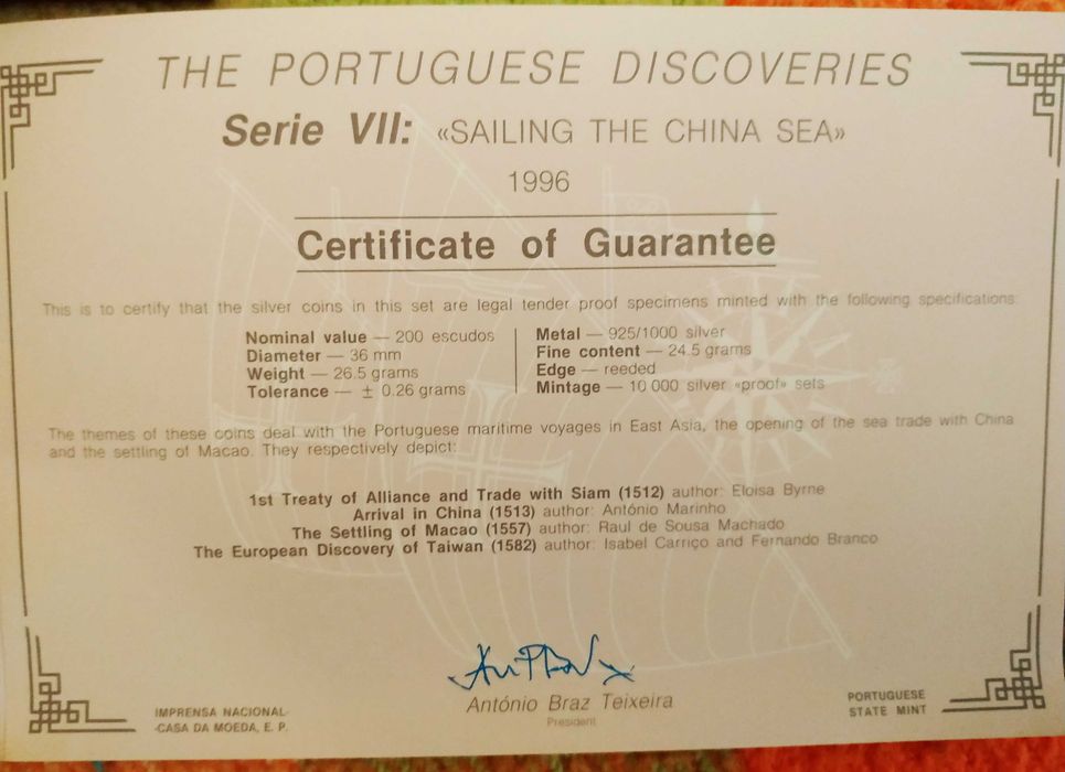 Conjunto de 4 moedas em prata proof da VII série dos descobrimentos