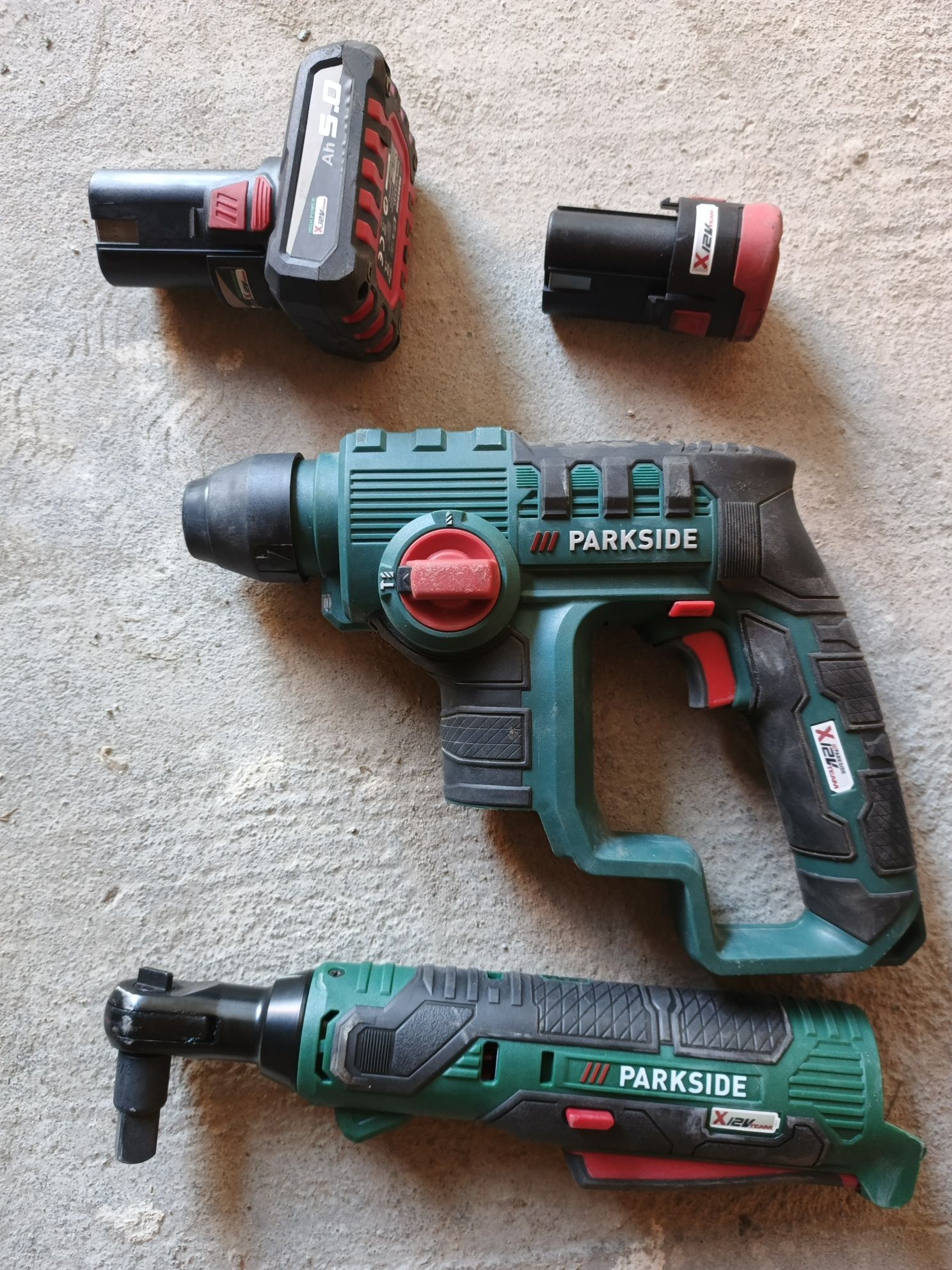 Parkside zestaw młotowiertarka  grzechotka 12v 5ah + 2ah jak NOWE GWAR