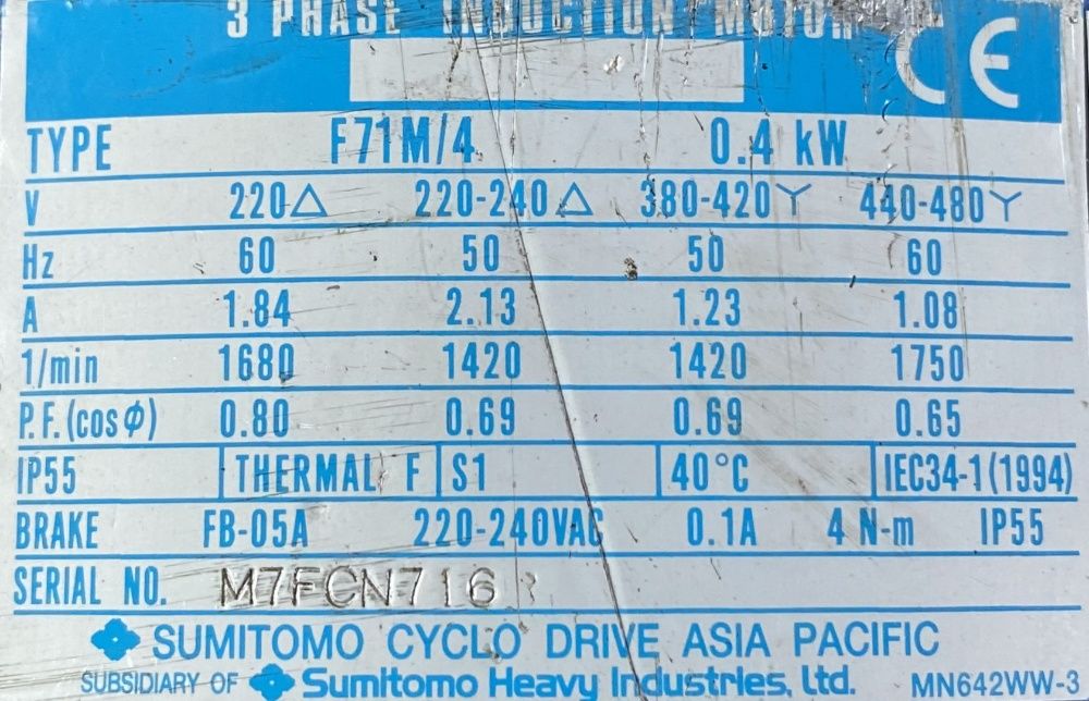 motoreduktor / przekładnia 0,4kW 142obr. 3fazowy HAMULEC