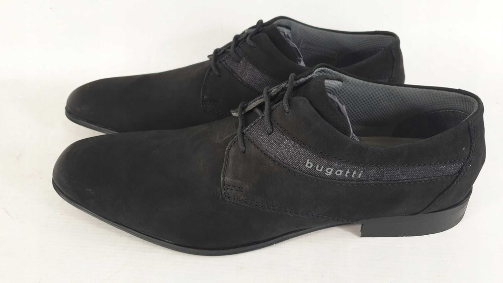 BUGATTI SKÓRZANE półbuty wizytowe męskie roz 45 czarne