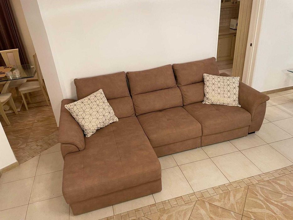 Conjunto de Sofás Chaise Longue Castanho em Tecido Suave