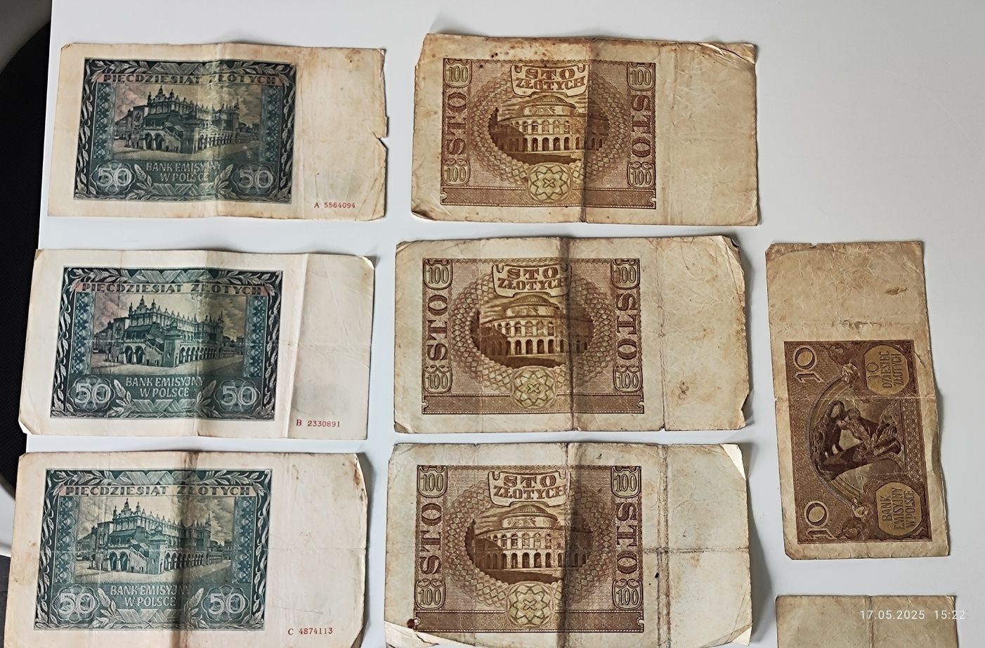 Zestaw banknotów Polskich z okresu Generalnej Guberni