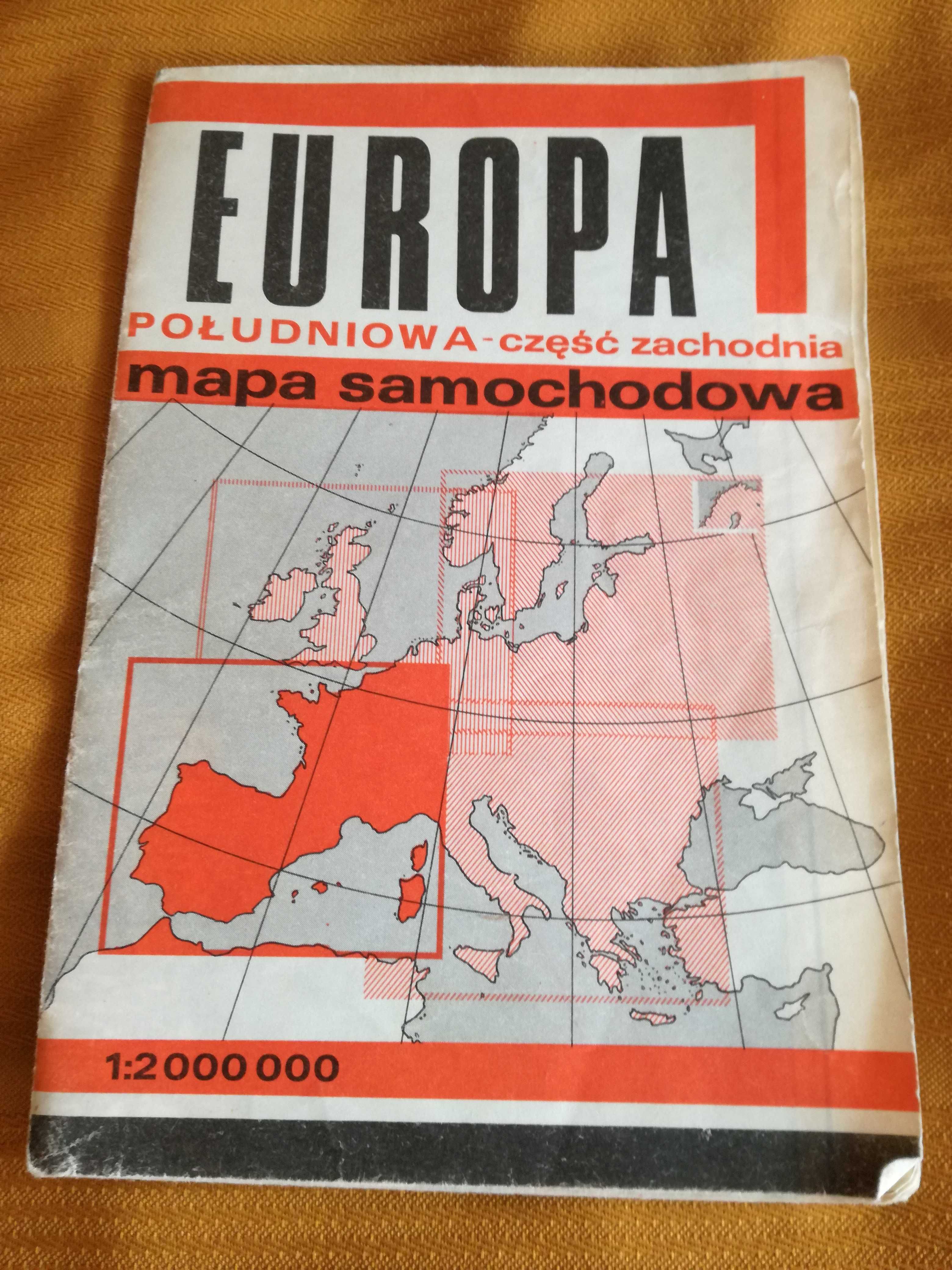 Mapa samochodowa Europa Południowa-część zachodnia 1979r.