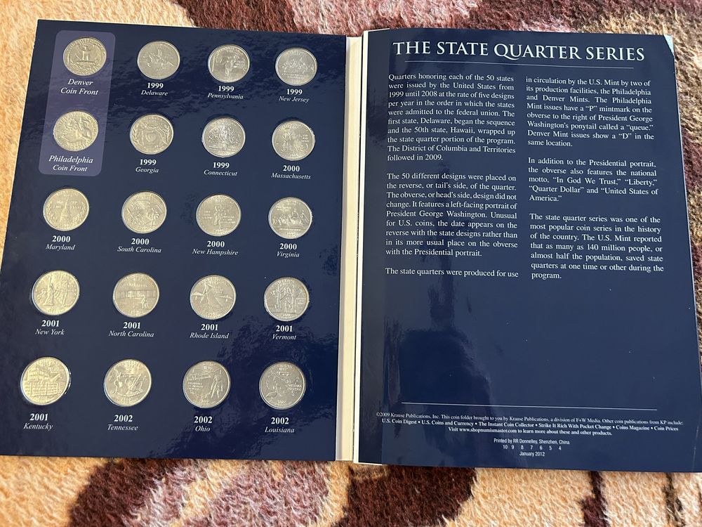 Колекційний альбом монет 25 центів (quarters) штати та теріторіі США.