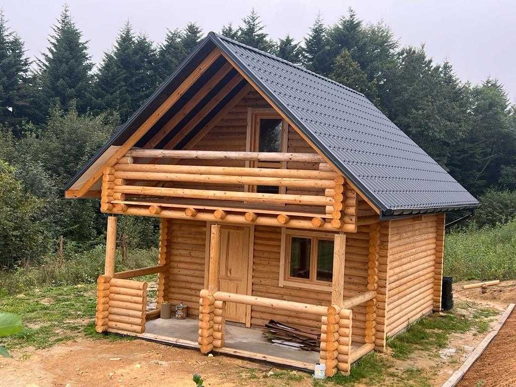 Domek z Bali Drewnianych Okrągłych 180 mm 50m2 z Poddaszem