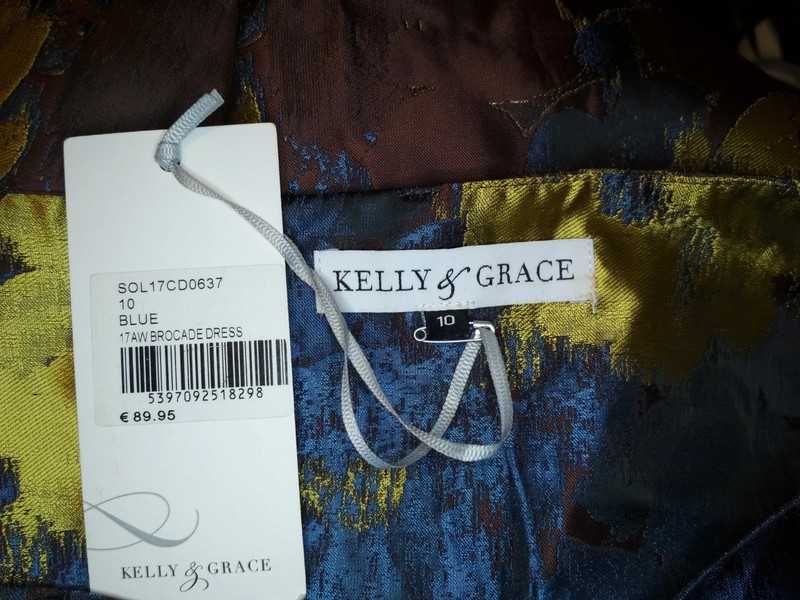 Kwiecista błyszcząca granatowa sukienka Kelly&Grace nowa z metką 38 M