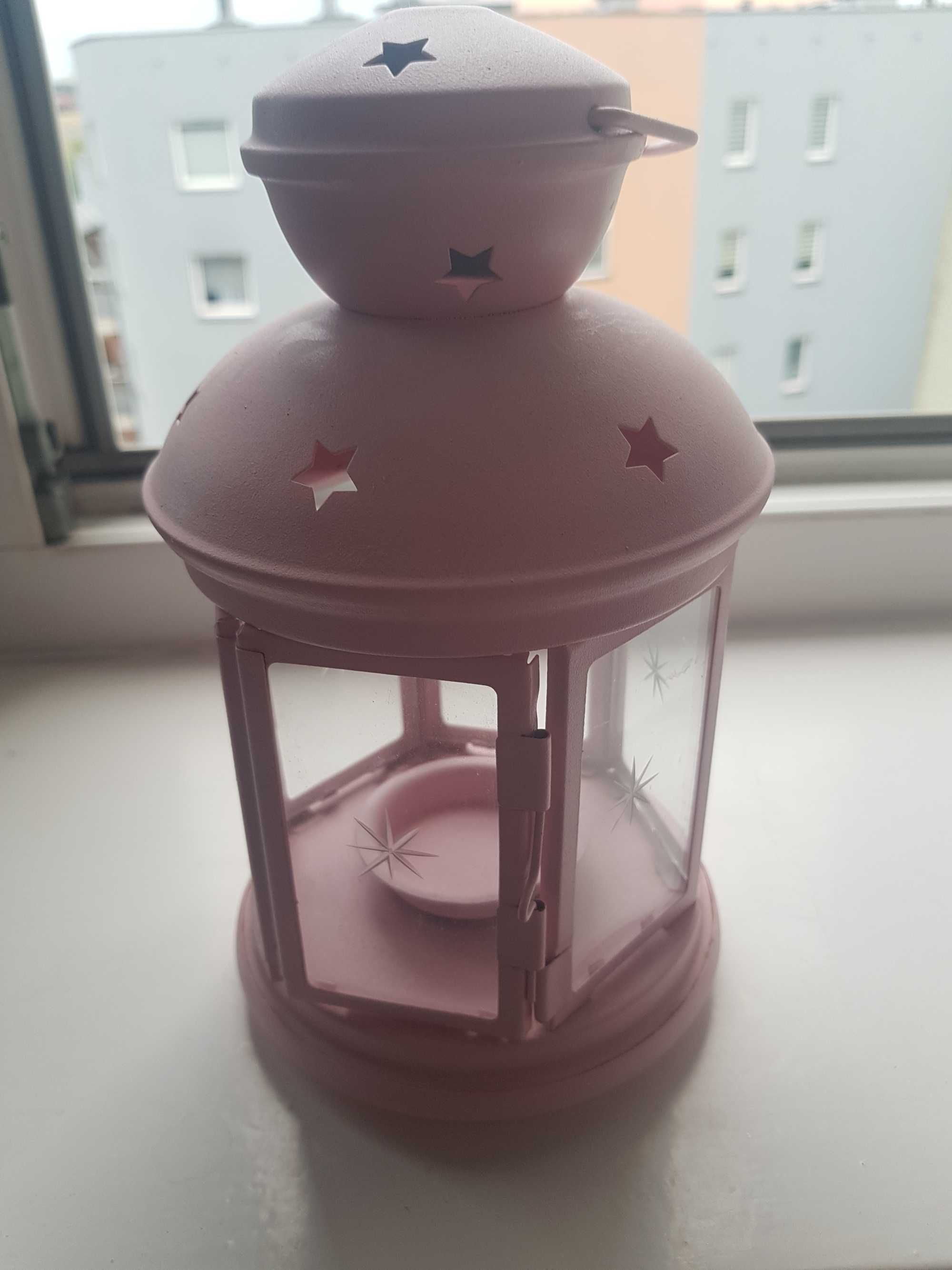 Lampion nowy metalowy zdobiony lampion 25cm duzy szklane boki