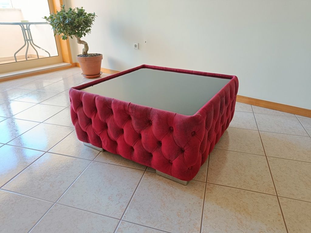 Mesa de vidro e veludo vintage