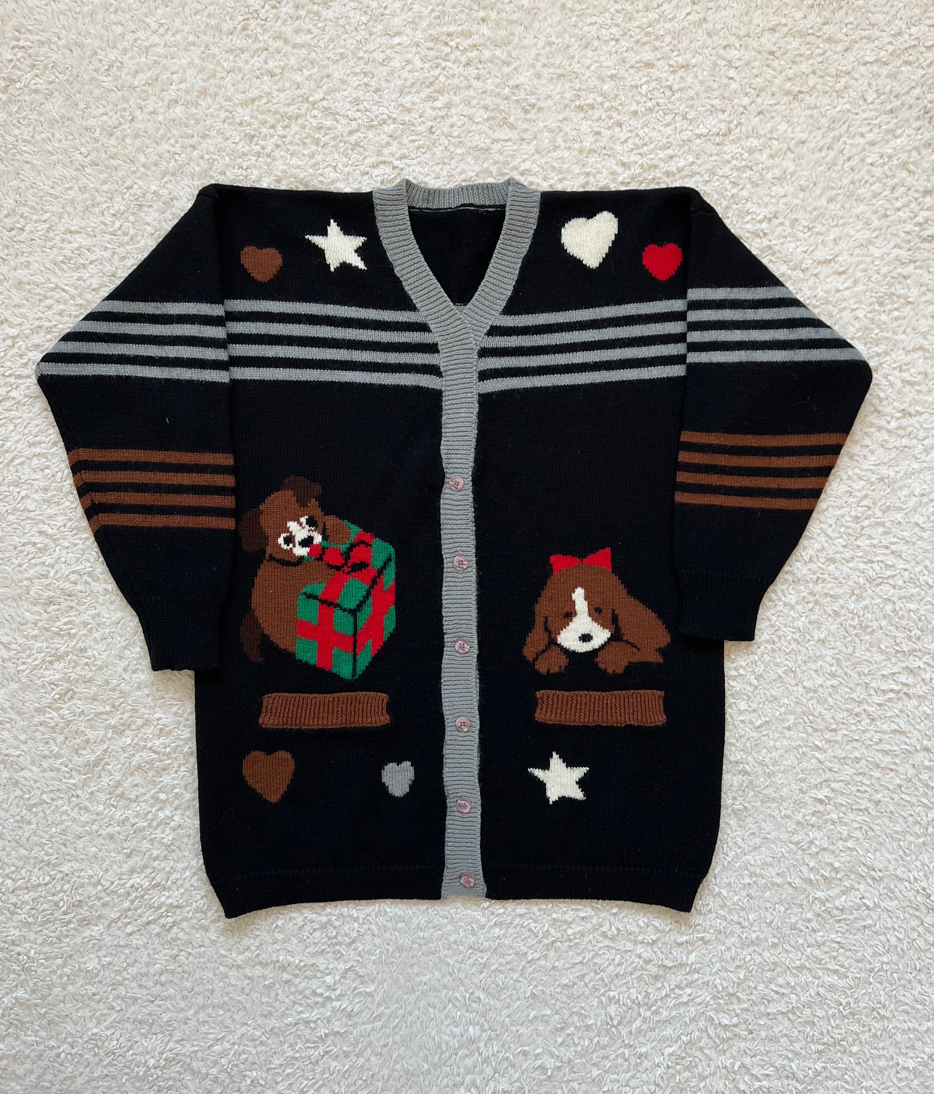 Kardigan sweter vintage słodkie pieski prezenty z lat 90’s