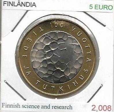 Finlândia - 5 Euros - 2008  - "Ciência e Pesquisa Finlandesas" - Moeda