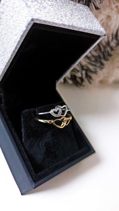 Pierścionki Srebrny & Złoty • Serduszka 925 • Opakowanie GRATIS •