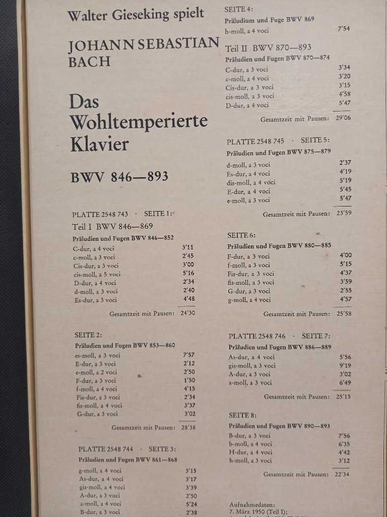 Walter Gieseking. Klavier BWV 846-983 Box 4 x płyta winylowa