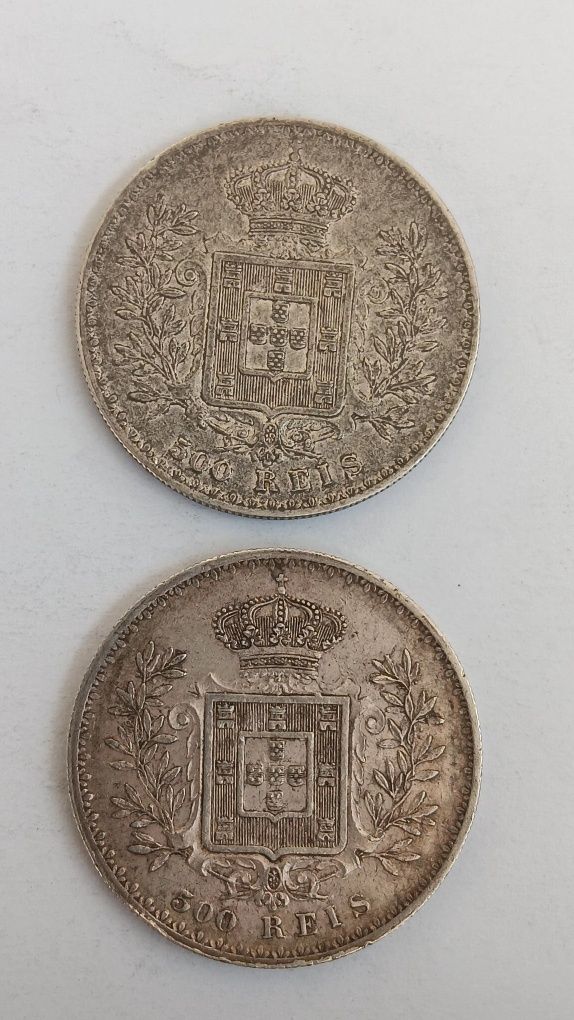 Moedas prata 916,6. De D. Carlos l de 500 réis