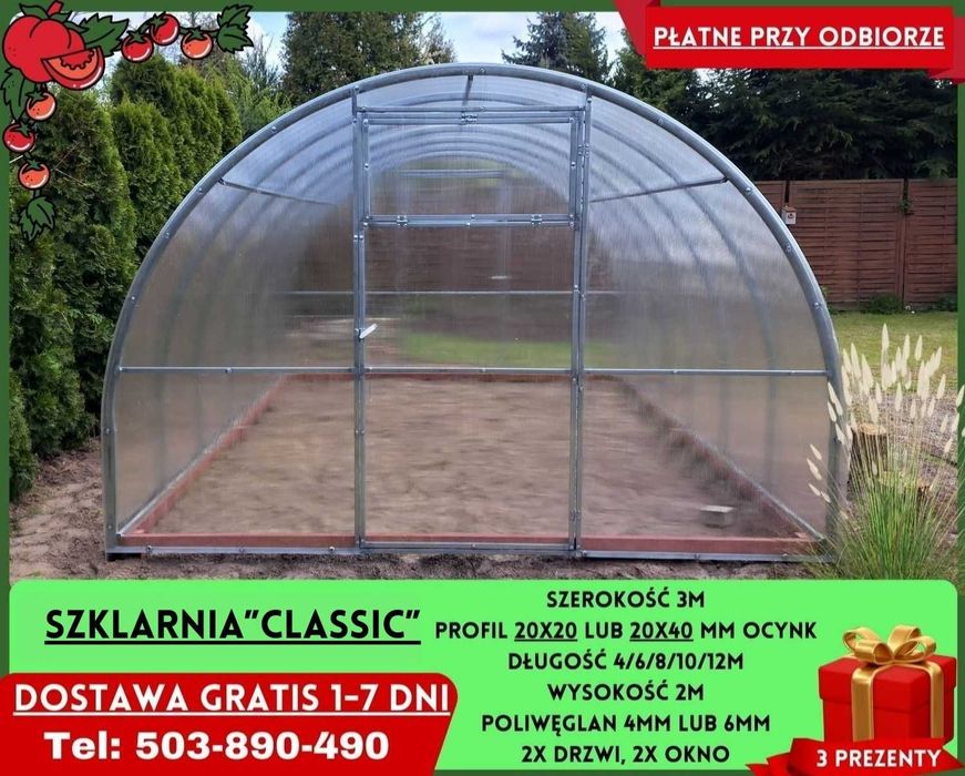 Szklarnia Ogrodowa 3x4m poliwęglan 4/6 mm Sprzedam Gratisy Chojnice