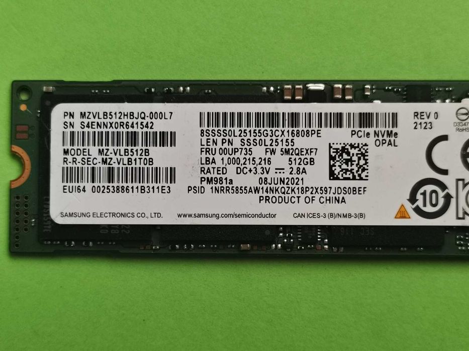 SSD M2 PCie 512GB Samsung Pm981A OpaL
