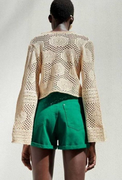 Зелёные джинсовые шорты на высокой посадке, завышенные zara