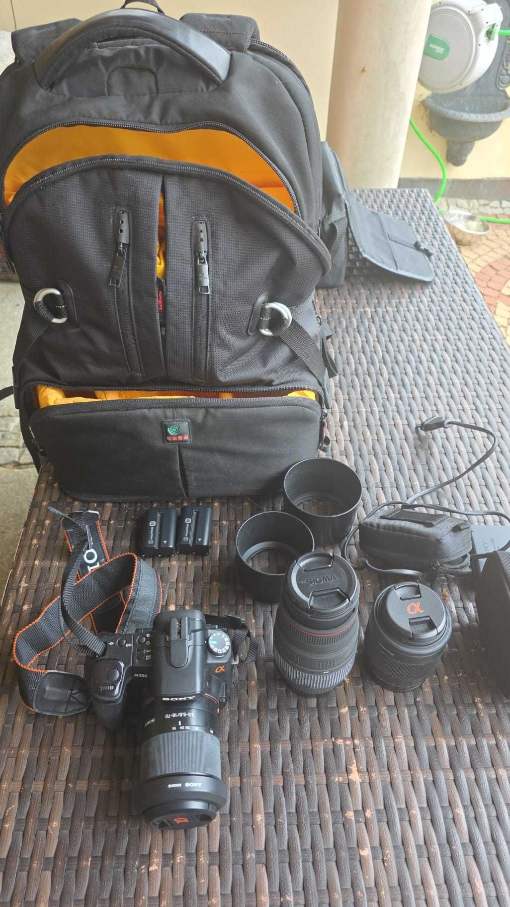 Aparat Sony alfa 350 komplet, plecak +2 teleobiektywy