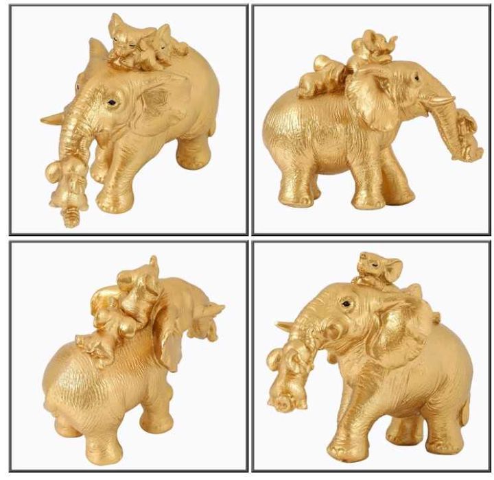 Złoty słoń dekoracyjny Irayin, wykonany z żywicy