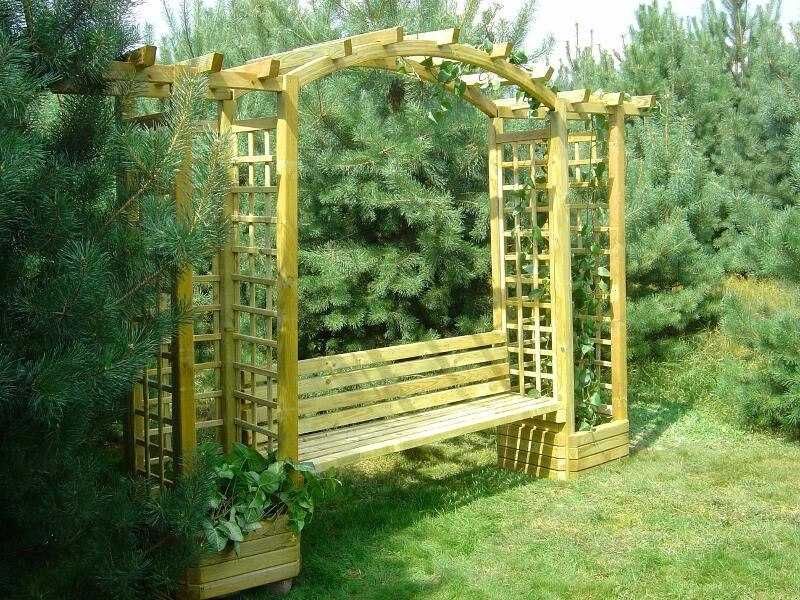 Pergola drewniana ogrodowa z ławką łuk 210 x 350 x 72 cm