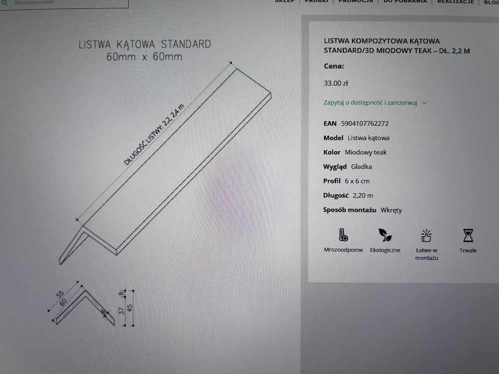 Listwa kompozytowa kątowa liderwood 2.2m