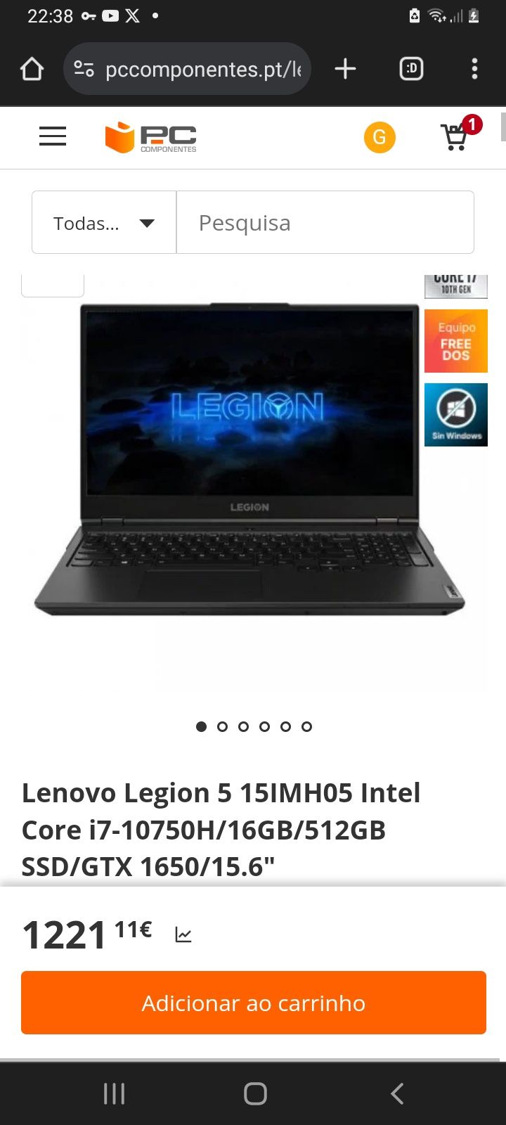 Portátil Gamer Legion 5 15IMH05