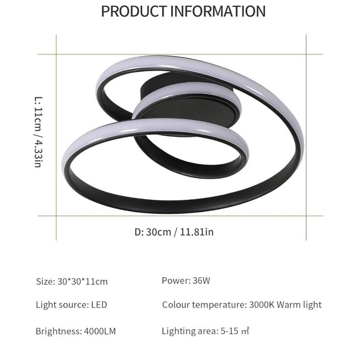Lampa Sufitowa Led Kreatywna Nowoczesna Czarna 3000K