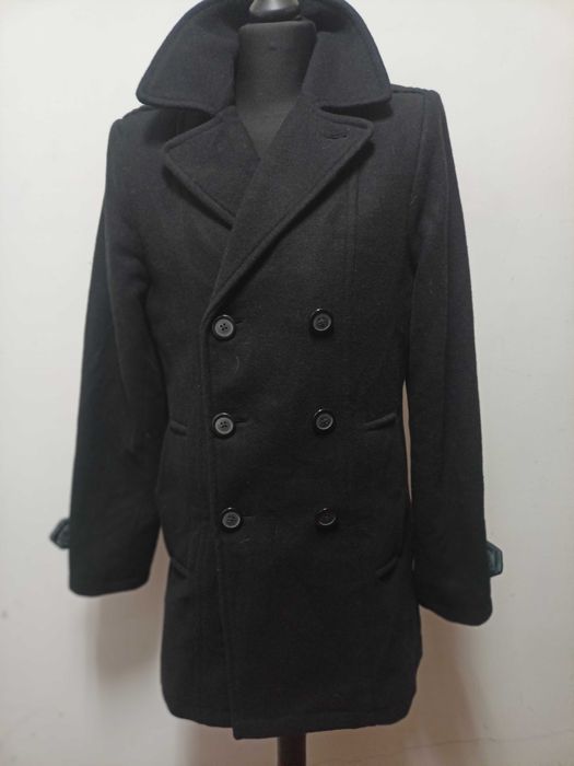 Męski płaszcz, kurtka, dwurzędowy wełna roz M czarny