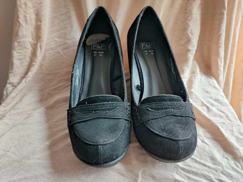 Buty koturny czarne F&F rozmiar 39, mokasyny na koturnie